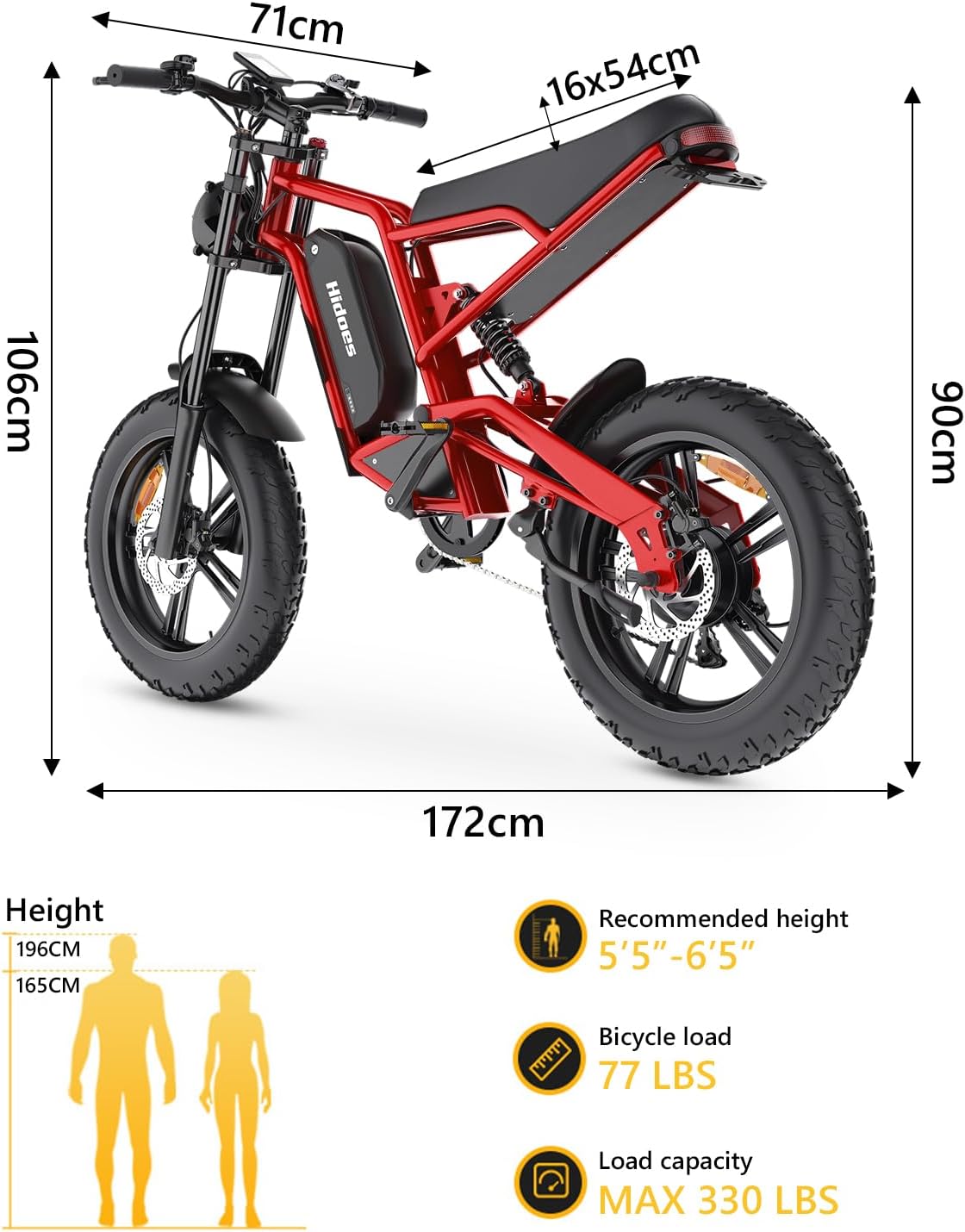 iENYRID Electric Bike for Adults, Fat Tire Hidoes B6 25KM/H Electric Bike Bicycles 15.6Ah Removable Battery E Bikes for Adults Electric Mountain Bike for Men