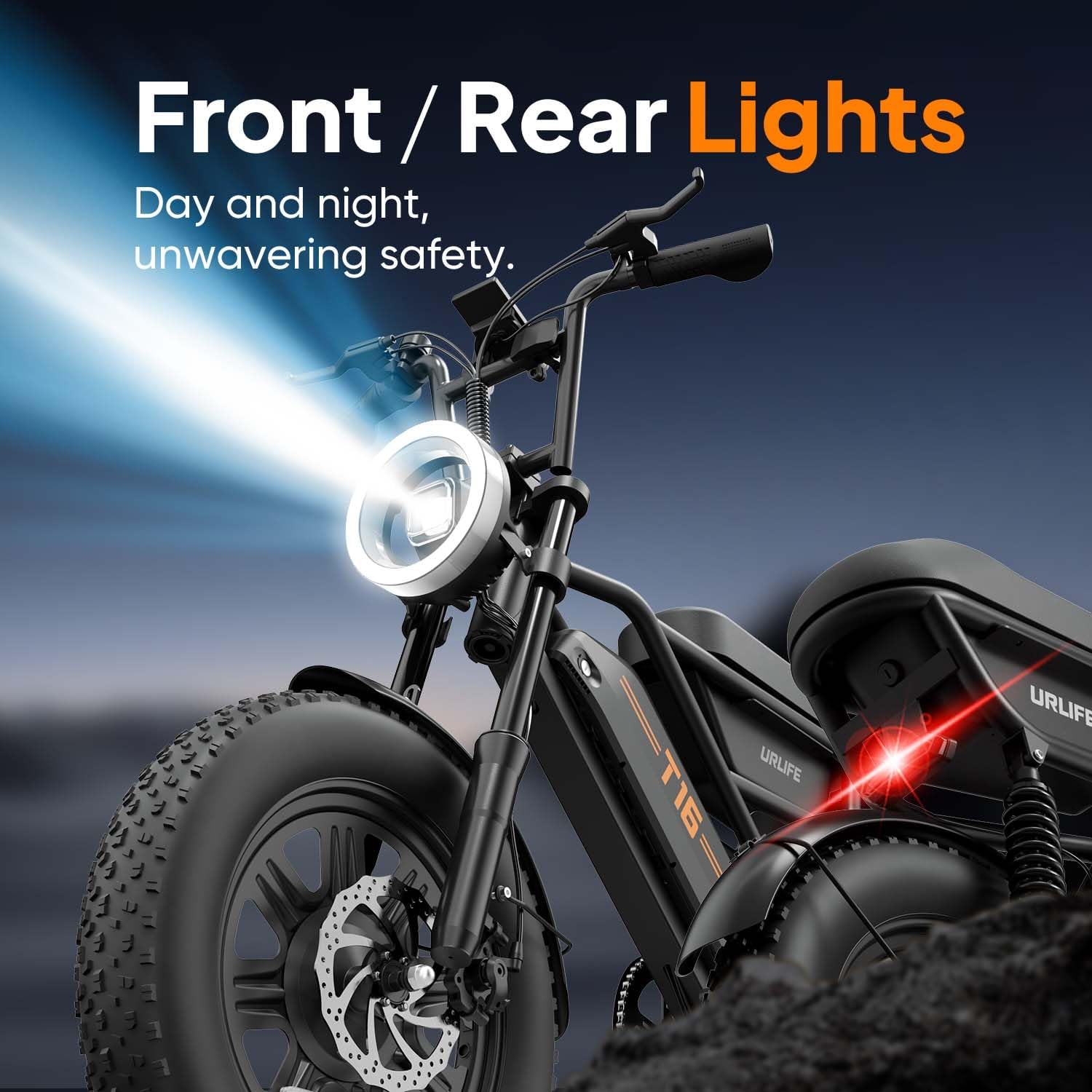 URLIFE 16" x 3.0 Electric Bike, 48V 13Ah Removable Battery, 250W Brushless Motor, 120km Range, Ebike with Dual Suspension, Lockable Storage Box for Teenagers and Adults (Black)