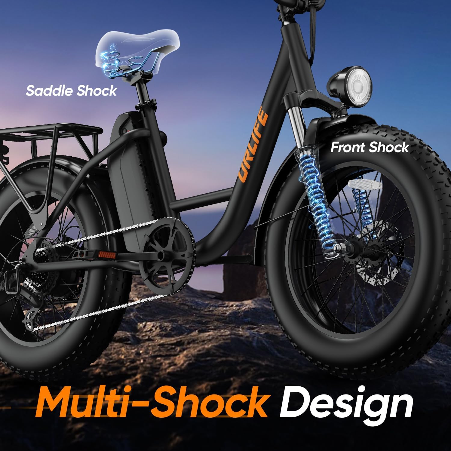 URLIFE 20" x 4.0 Electric Bike, Fat Tire E-Bike with 48V 15.6Ah Removable Battery, Colorful LCD Display, 7 Speed, Up to 110km, Electric Mountain Bike with Front Suspension for Adults (BLACK)