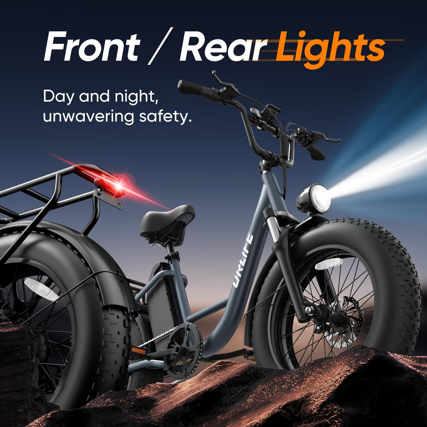 URLIFE 20" x 4.0 Electric Bike, Fat Tire E-Bike with 48V 15.6Ah Removable Battery, Colorful LCD Display, 7 Speed, Up to 110km, Electric Mountain Bike with Front Suspension for Adults (BLACK)