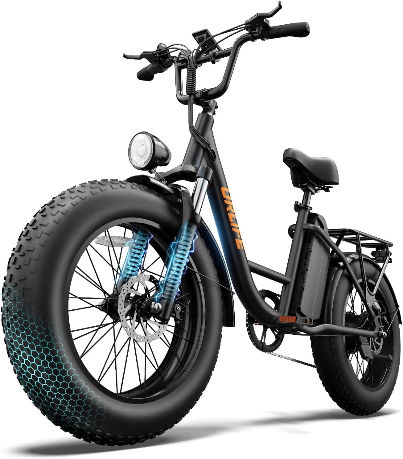 URLIFE 20" x 4.0 Electric Bike, Fat Tire E-Bike with 48V 15.6Ah Removable Battery, Colorful LCD Display, 7 Speed, Up to 110km, Electric Mountain Bike with Front Suspension for Adults (BLACK)