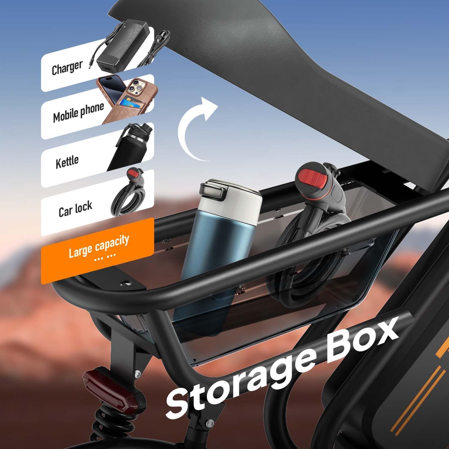 URLIFE 16" x 3.0 Electric Bike, 48V 13Ah Removable Battery, 250W Brushless Motor, 120km Range, Ebike with Dual Suspension, Lockable Storage Box for Teenagers and Adults (Black)