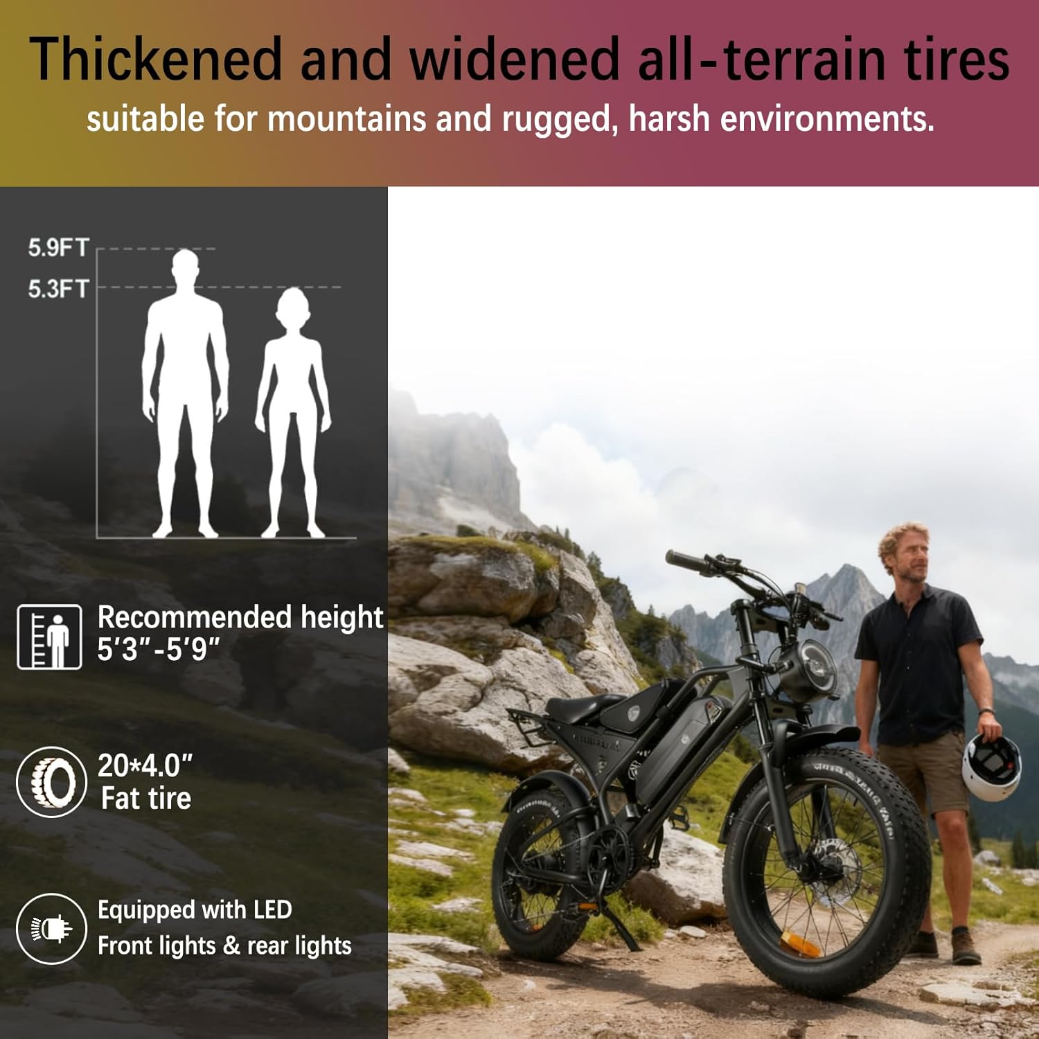 Electric Bike for Adults, 48V18.2Ah Removable Battery Ebike DK401, Dual Shock Absorbers 20 Inch All-Terrain Tires Off-Road Electric Mountain Bike for Urban Commuting, Various Terrain