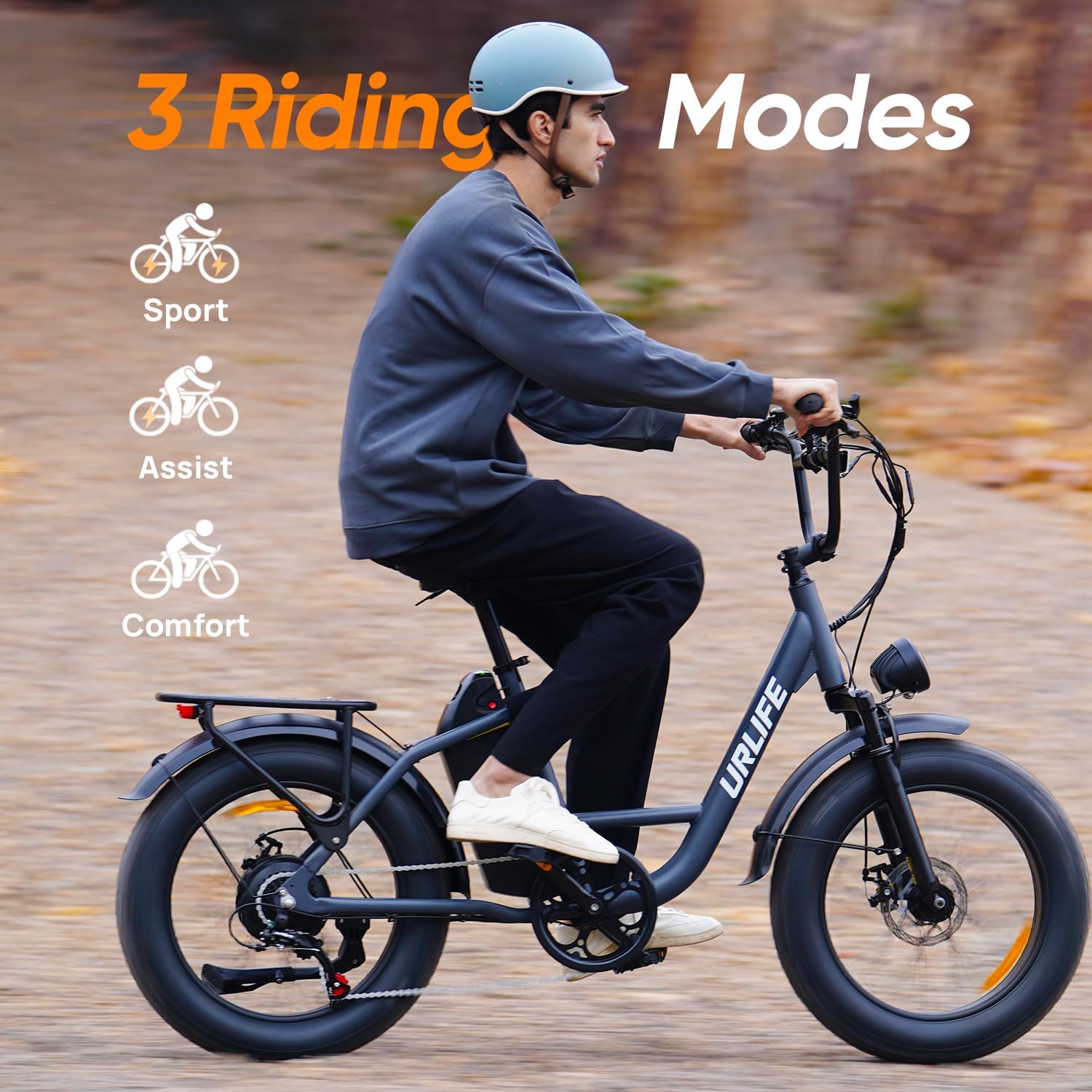 URLIFE 20" x 4.0 Electric Bike, Fat Tire E-Bike with 48V 15.6Ah Removable Battery, Colorful LCD Display, 7 Speed, Up to 110km, Electric Mountain Bike with Front Suspension for Adults (BLACK)