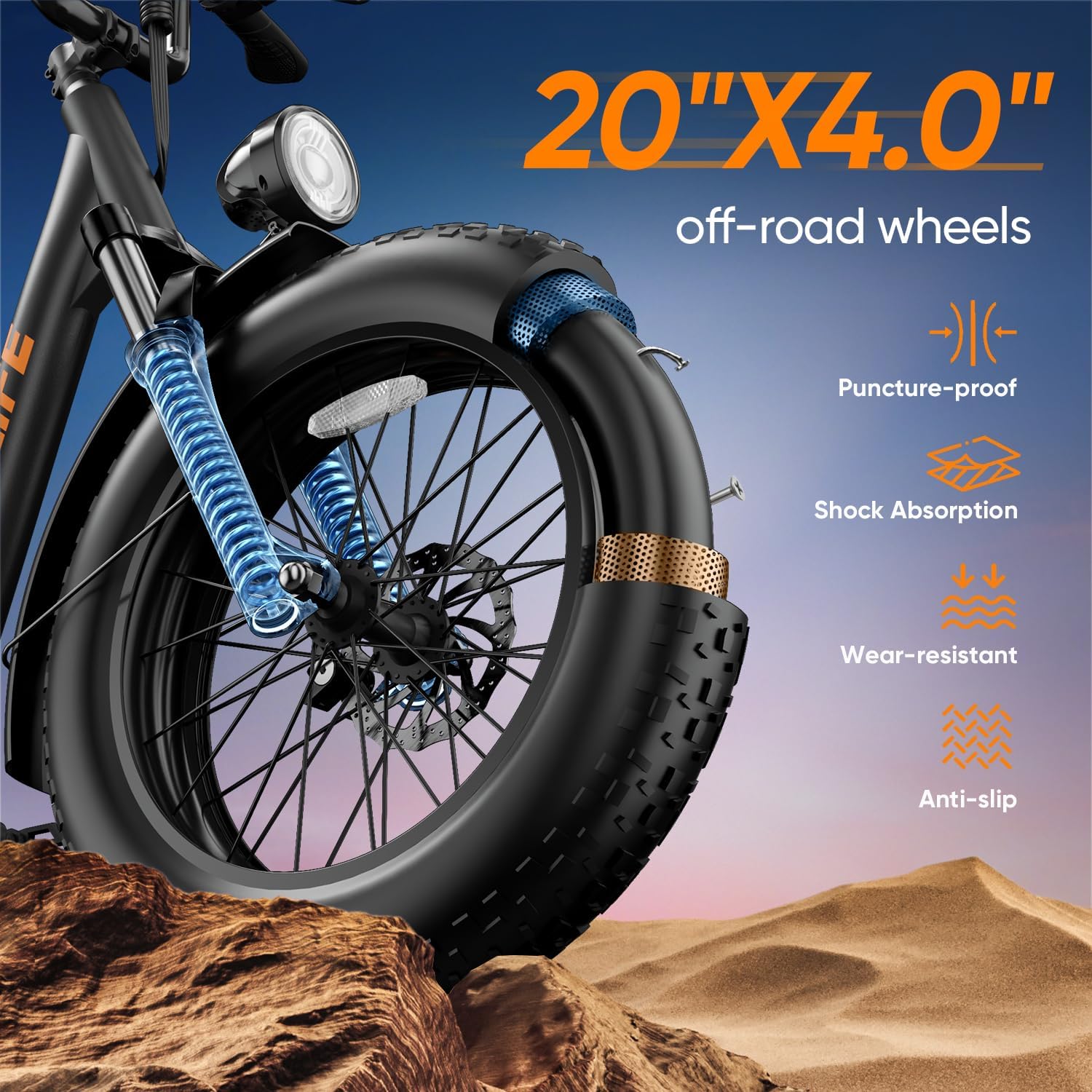 URLIFE 20" x 4.0 Electric Bike, Fat Tire E-Bike with 48V 15.6Ah Removable Battery, Colorful LCD Display, 7 Speed, Up to 110km, Electric Mountain Bike with Front Suspension for Adults (BLACK)
