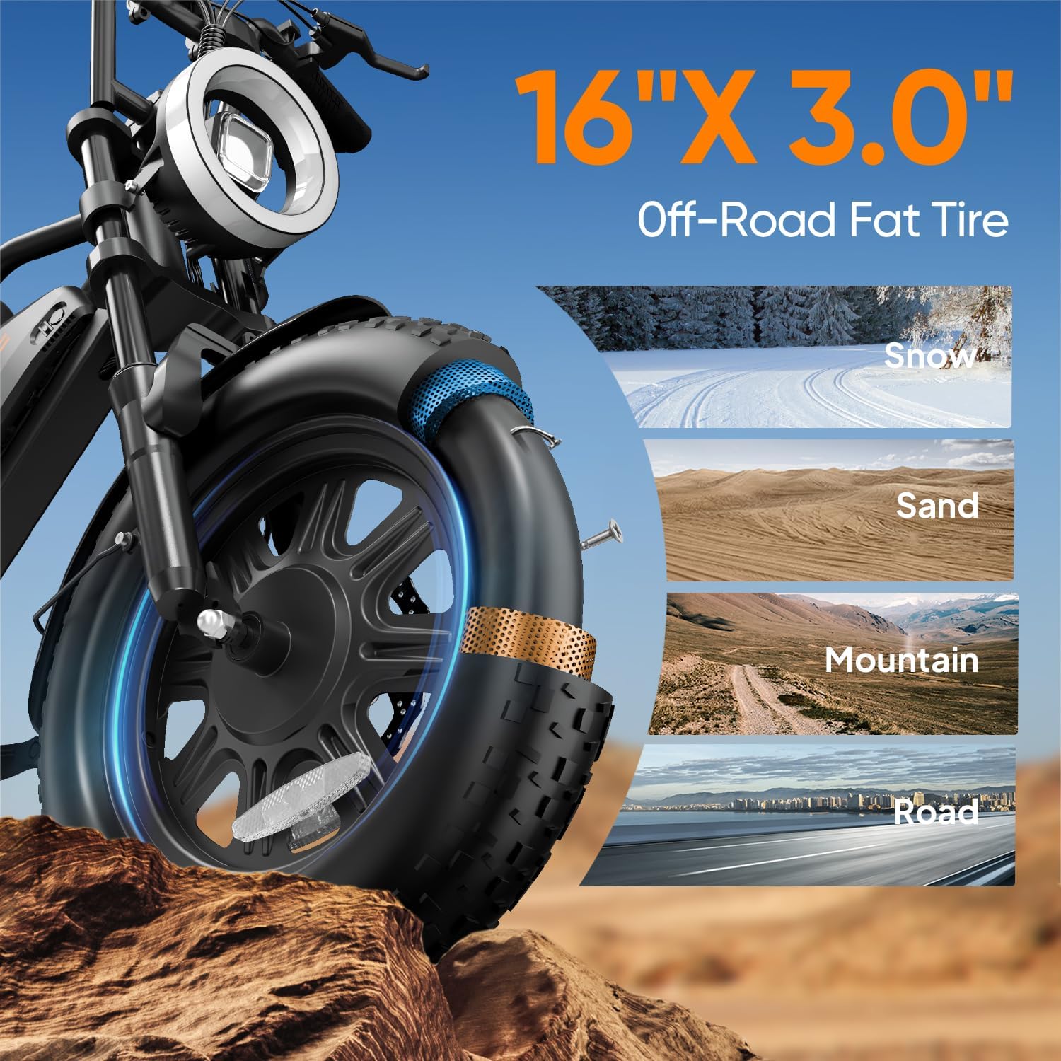 URLIFE 16" x 3.0 Electric Bike, 48V 13Ah Removable Battery, 250W Brushless Motor, 120km Range, Ebike with Dual Suspension, Lockable Storage Box for Teenagers and Adults (Black)
